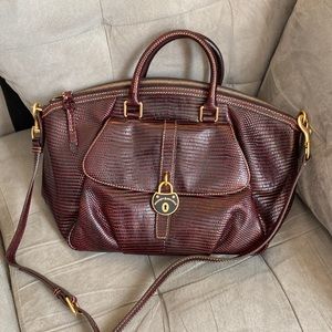 Dooney & bourke red croc embossed satchel crossbody shoulder bag